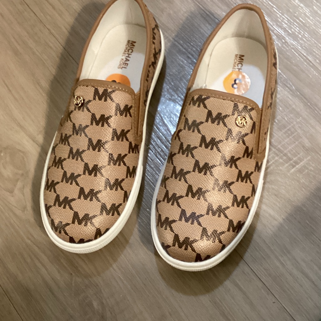 Michael Kors Tan And Brown Logo Slip-Ons